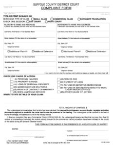 Fillable Online Courts State Ny Suffolk County District Court Complaint