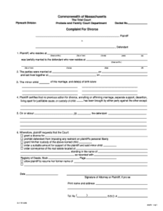 Fillable Online Divorce Form Commonwealth Of Massachusetts The Trial