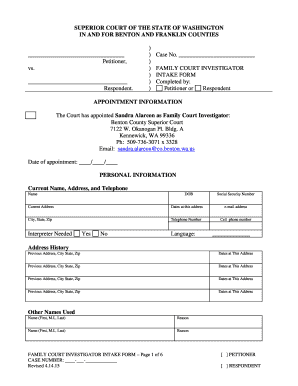 Fillable Online FCI INTAKE FORM Benton franklinsuperiorcourtcom Fax 