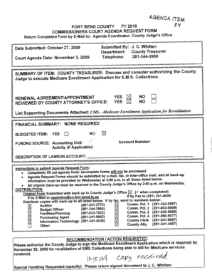 Fillable Online FORT BEND COUNTY AGENDA ITEM FY2010 COMMISSIONERS COURT 