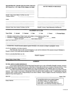 Fillable Online Fulton County Magistrate Court Statement Of Claim