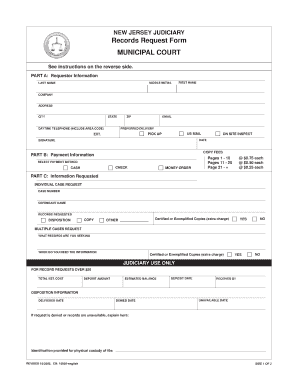 Fillable Online Judiciary State Nj Records Request Form Municipal New 