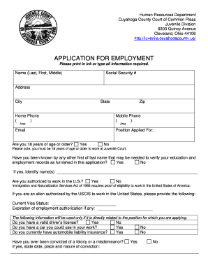 Fillable Online Juvenile Cuyahogacounty Application For Employment 