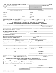 Fillable Online Mdcourts Application For Statement Of Charges For Bad