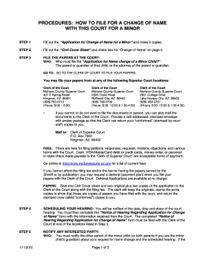 Fillable Online Mohavecourts Az Arizona Minor Name Change Forms Cochise