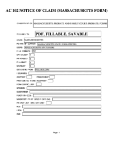 Fillable Online Notice Of Claim Massachusetts Form Fax Email Print