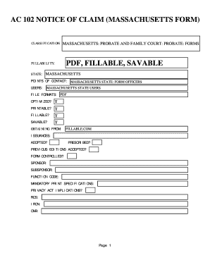 Fillable Online Notice Of Claim Massachusetts Form Fax Email Print 