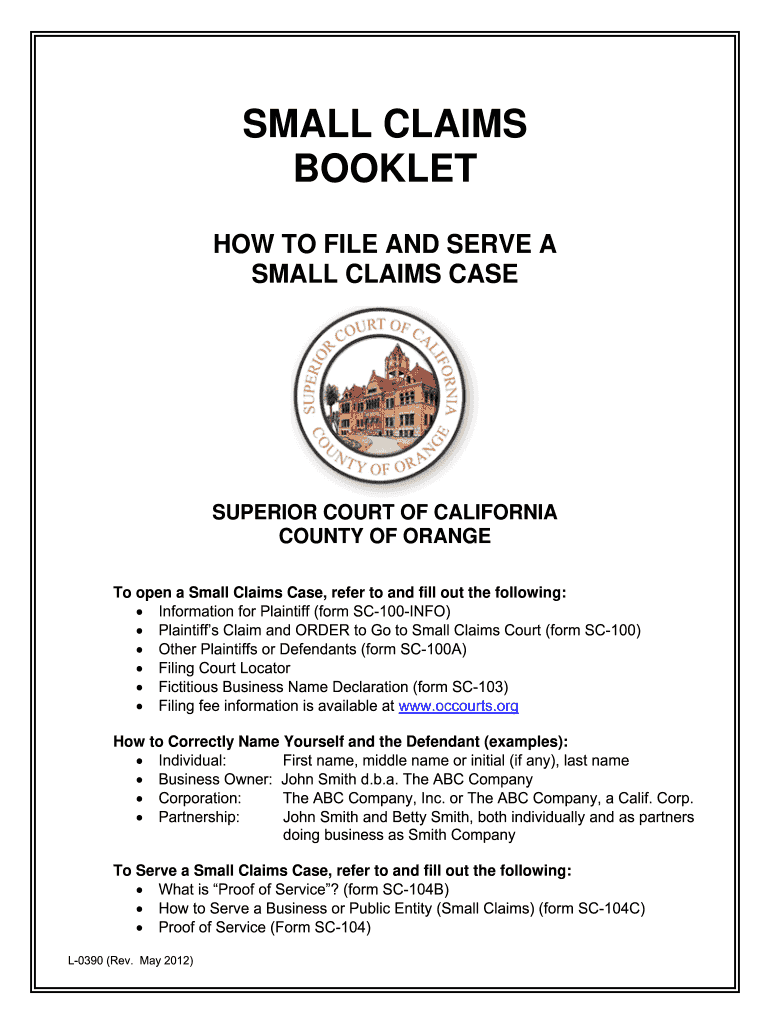 Fillable Online Occourts SPR16 08 Small Claims Plaintiff s Claim And 