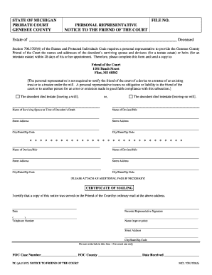 Fillable Online Personal Representative For Genesee County Mi Form Fax