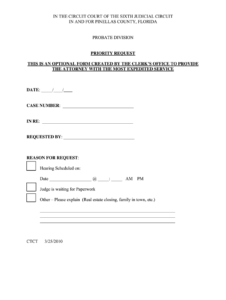 Fillable Online Pinellasclerk Priority Request Form Pinellas County