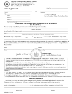 Fillable Online Property Subpoena Form Circuit Court For Baltimore