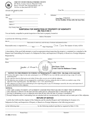 Fillable Online Property Subpoena Form Circuit Court For Baltimore 