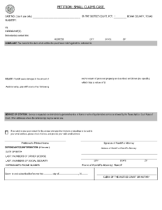 Fillable Online Small Claims Form County Of Bexar Texas Bexar