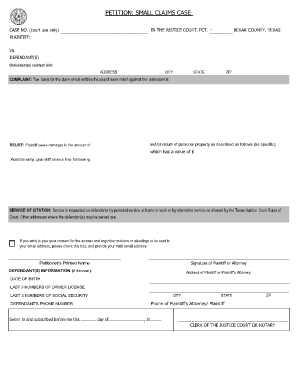 Fillable Online Small Claims Form County Of Bexar Texas Bexar 