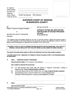 Fillable Online Superiorcourt Maricopa AFFIDAVIT OF MAILING APPLICATION 