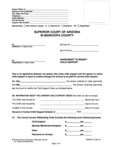 Fillable Online Superiorcourt Maricopa AGREEMENT TO MODIFY CHILD