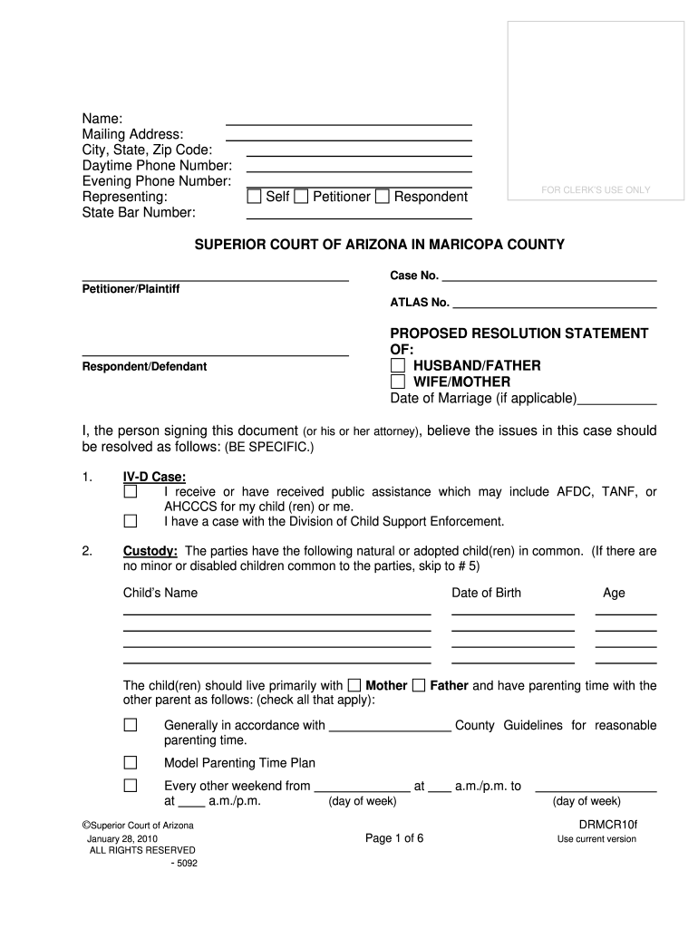 Fillable Online Superiorcourt Maricopa Resolution Statement Maricopa