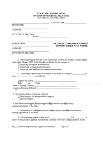 Fillable Petition To Register Foreign Support Order With Notice Form