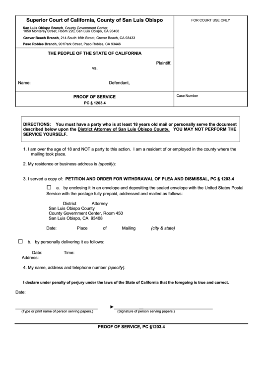 Fillable Proof Of Service California Superior Court Forms Printable Pdf 