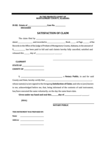 Fillable Satisfaction Of Claim Form Probate Court Of Montgomery