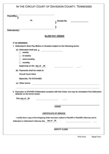 Fillable Slow Pay Order Form Davidson County Circuit Court Printable