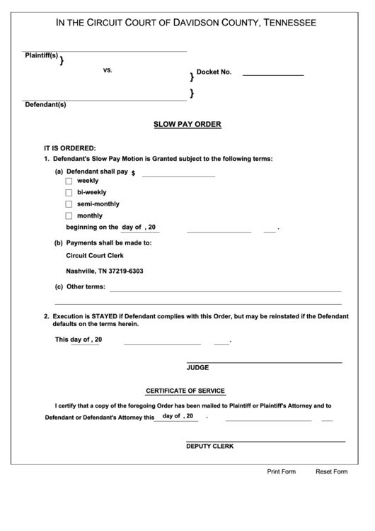 Fillable Slow Pay Order Form Davidson County Circuit Court Printable 