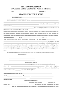 Fillable State Of Louisiana Administrator S Bond 24th Judicial