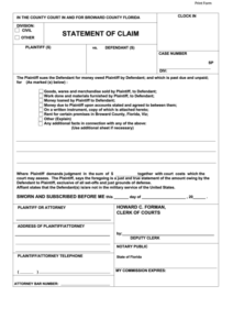 Fillable Statement Of Claim Florida Printable Pdf Download