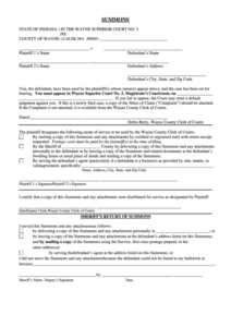 Fillable Summons Form County Of Wayne Superior Court Printable Pdf