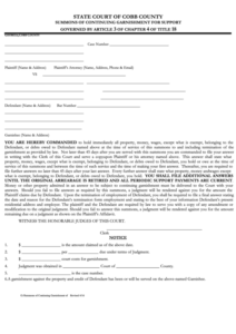 Fillable Summons Of Continuing Garnishment For Support Form State