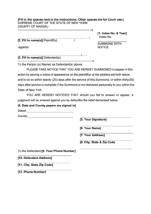 Fillable Summons With Notice New York Supreme Court Printable Pdf