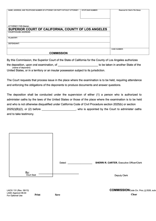 Fillable Superior Court Of California County Of Los Angeles Commission 