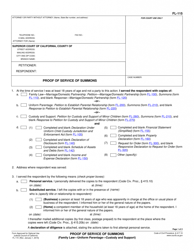 FL 115 Proof Of Service Of Summons Family Law Pinkham Associates 