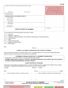 FL 190 Notice Of Entry Of Judgment Family Law California