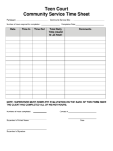 FL Teen Court Community Service Time Sheet Leon County 2013