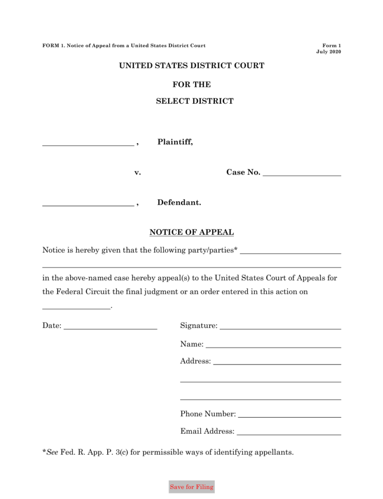 Form 1 Download Fillable PDF Or Fill Online Notice Of Appeal From A