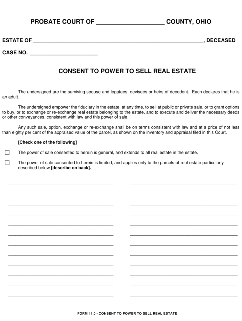 Form 11 0 Download Fillable PDF Or Fill Online Consent To Power To Sell 