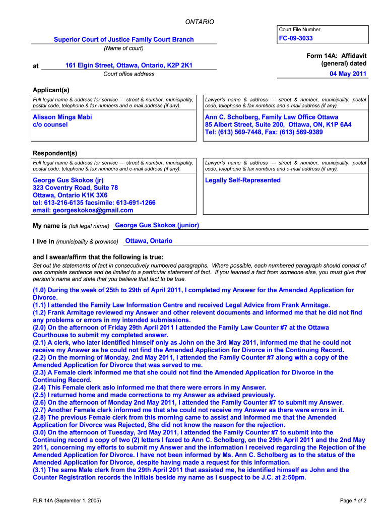 Form 14a Affidavit Example Ontario Fill Online Printable Fillable 