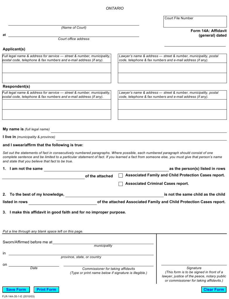 Form 14A Download Fillable PDF Or Fill Online Affidavit General