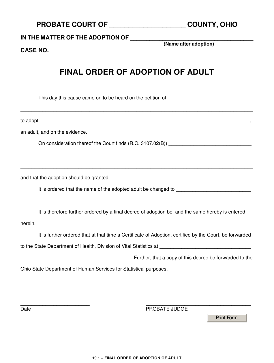 Form 19 1 Download Fillable PDF Or Fill Online Final Order Of Adoption 