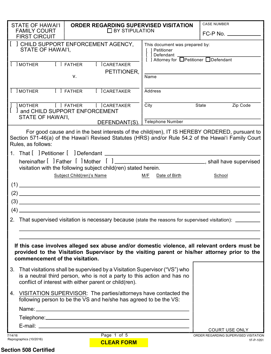 Form 1F P 1051 Download Fillable PDF Or Fill Online Order Regarding 