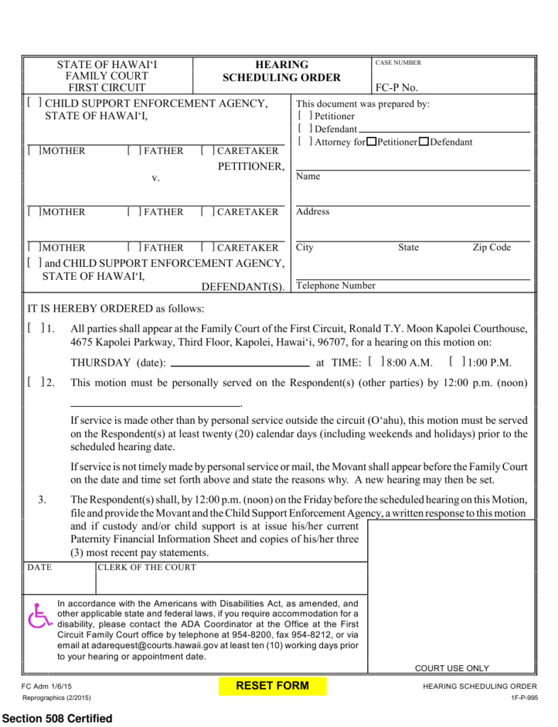 Form 1F P 995 Download Fillable PDF Or Fill Online Hearing Scheduling 