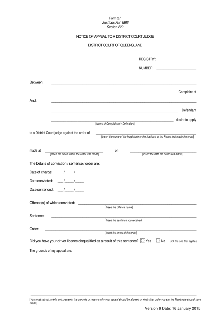 Form 27 Download Fillable PDF Or Fill Online Notice Of Appeal To A 