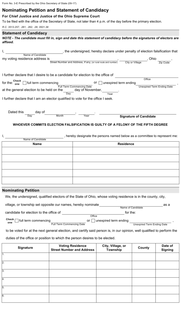 Form 3 E Download Fillable PDF Or Fill Online Nominating Petition And 