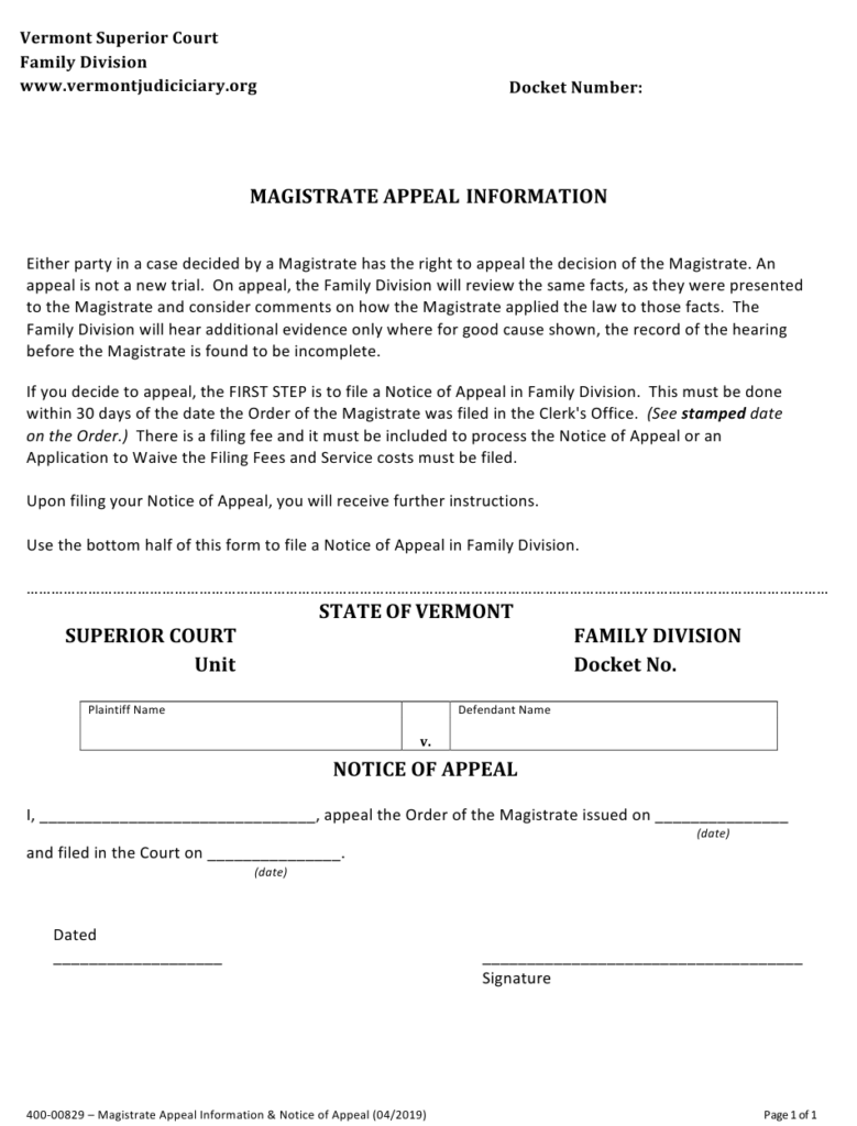 Form 400 00829 Download Fillable PDF Or Fill Online Magistrate Appeal 