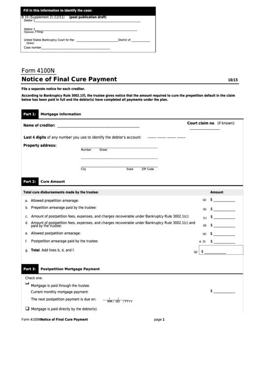 Form 4100n Notice Of Final Cure Payment Printable Pdf Download