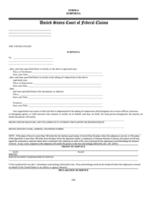 Form 6 Subpoena United States Court Of Federal Claims Printable Pdf