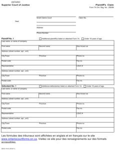 Form 7a Download Fillable PDF Plaintiff s Claim Ontario Canada