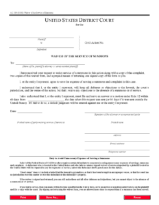 Form AO 399 Waiver Of The Service Of Summons