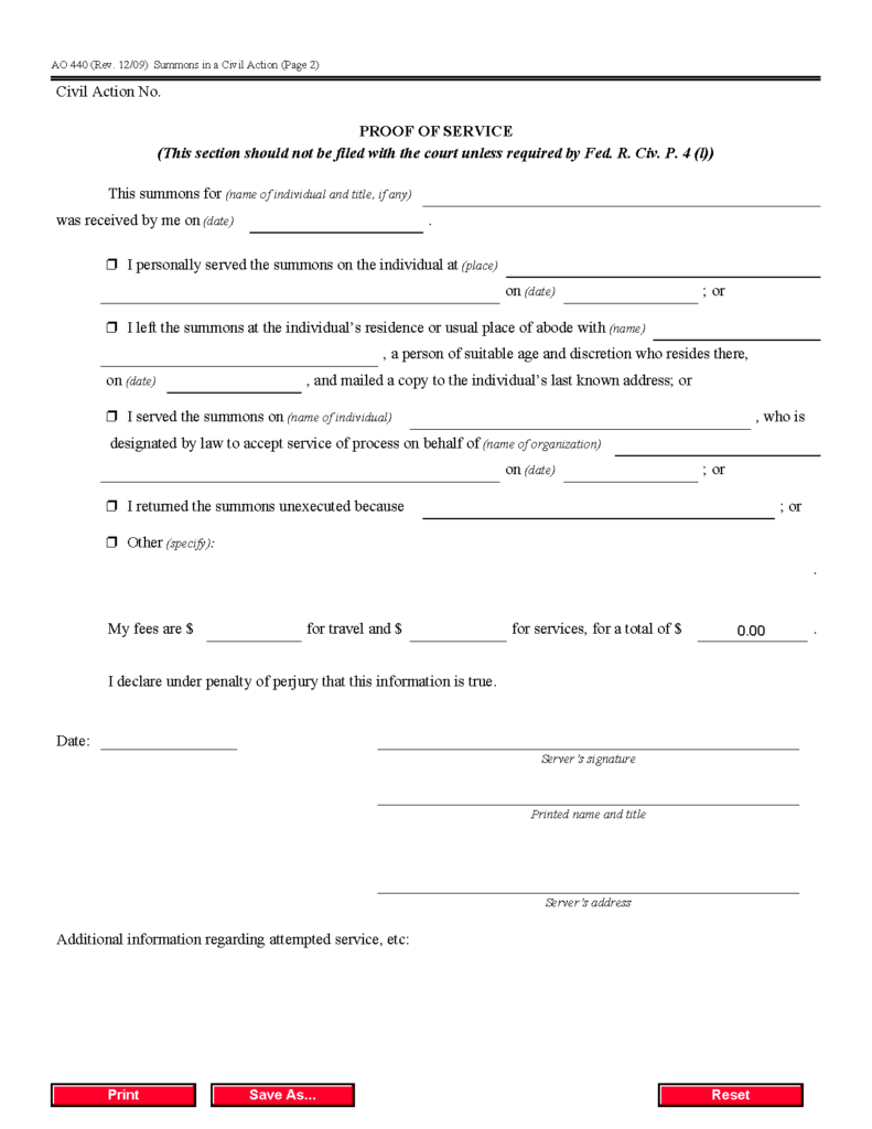 Form AO 440 Summons In A Civil Action